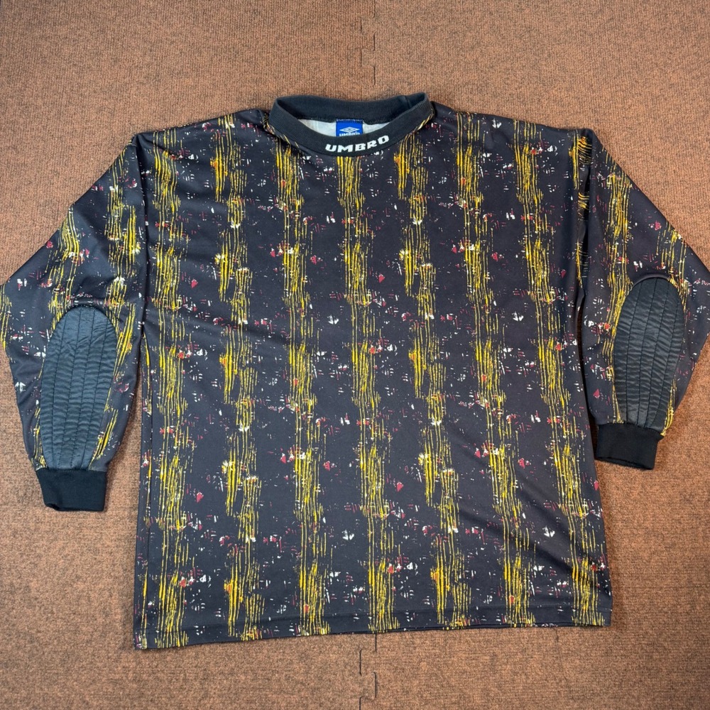 Umbro Goalkeeper Jersey Mens XL Padded Elbows Abstract Splatter Black 19010 USA
